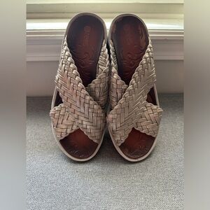 Bzees Dainty Silver Metallic Braided Wedge Slide Sandals